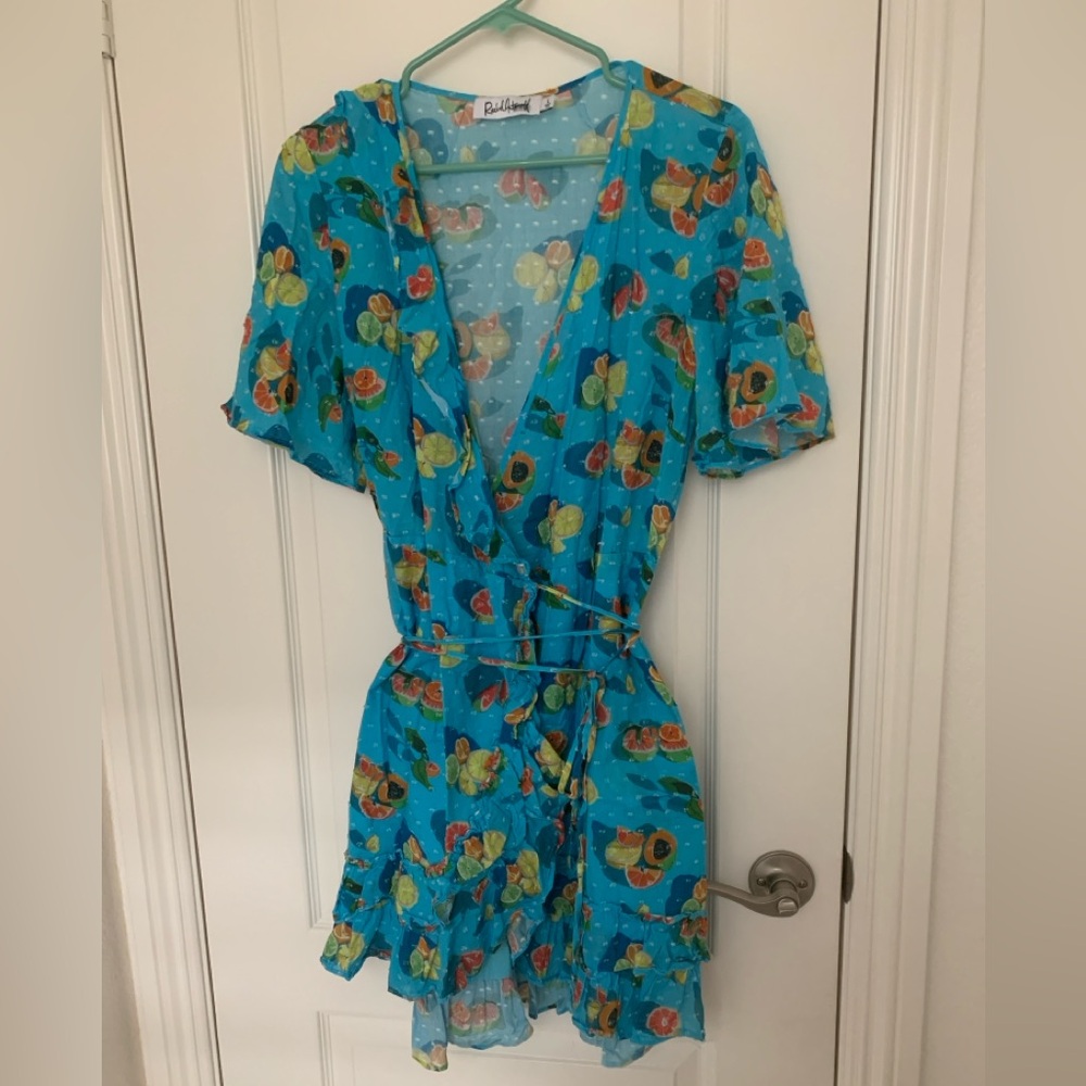 EUC Rachel Antonoff Fruit Print Wrap Dress 100% Cotton Ruffle Hem